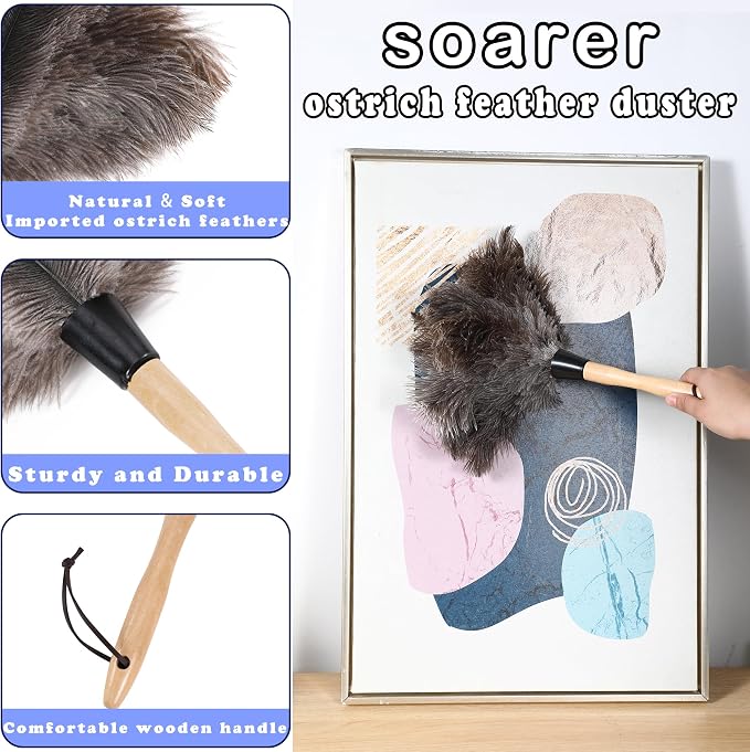 Soarer Ostrich Feather Duster for Cleaning, 14inch Handle | Fluffy Long - Image 2