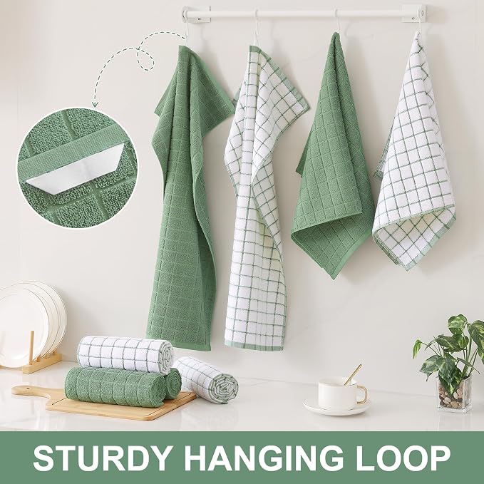 Homaxy Large Premium Cotton Kitchen Towels 16"x 28", 12 Pack, Grass Green - Image 6
