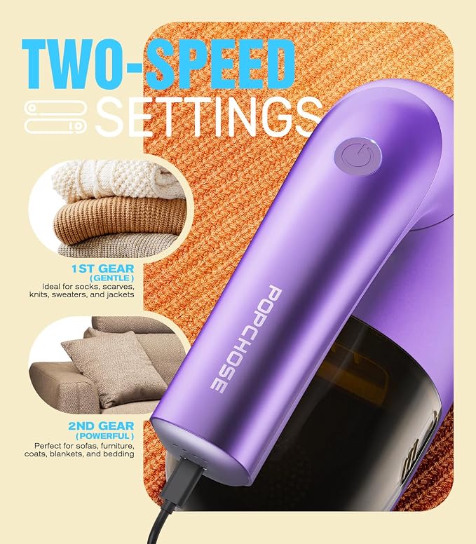 POPCHOSE Fabric Lint Shaver, 6-Leaf Blades & 2 Speed, 2000mAh Rechargeable | - Image 4