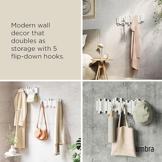 Umbra Sticks Wall Mount Coat Rack, 5 Hook Retractable Pegs, sculptural modern - Image 4