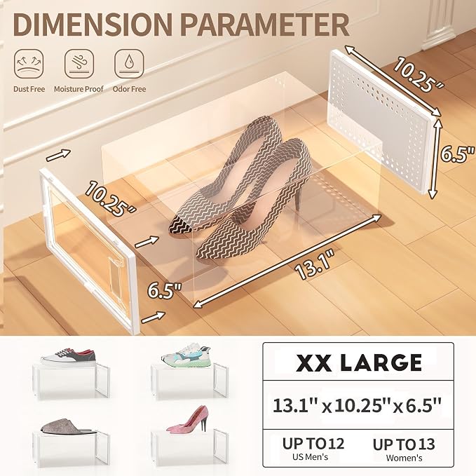 12 Pack XX-Large Stackable Clear Plastic Shoe Storage Box Organizer - Image 6