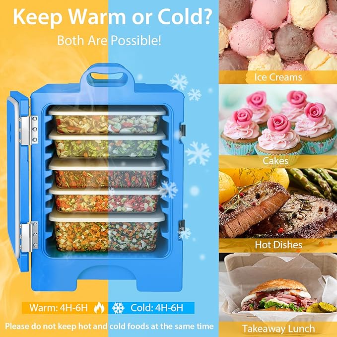 COSTWAY Catering Food Warmers, Hot Boxes Catering for 5 Full-Size Pan, 81 Quart Capacity, Stackable Design, Handles, Portable Insulated Food Carrier for Family Gathering, Canteen, Restaurant, Blue, 1