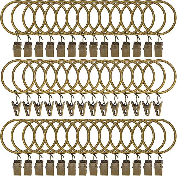 42 Pack Curtain Rings with Clips 1.5" Interior Diameter, Metal Drapery Clips by LULARINE