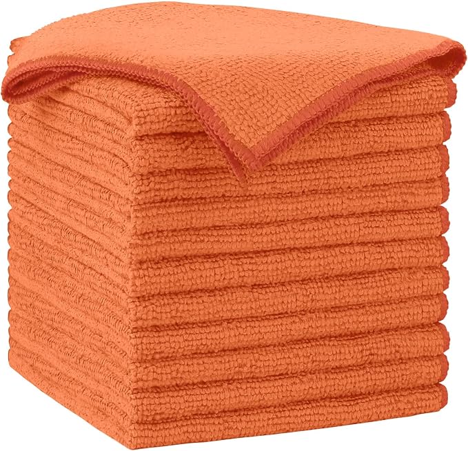 AIDEA Orange Microfiber Cleaning Cloth-12PK, Cleaning Rags 12"x12" Reusable | by AIDEAHOME