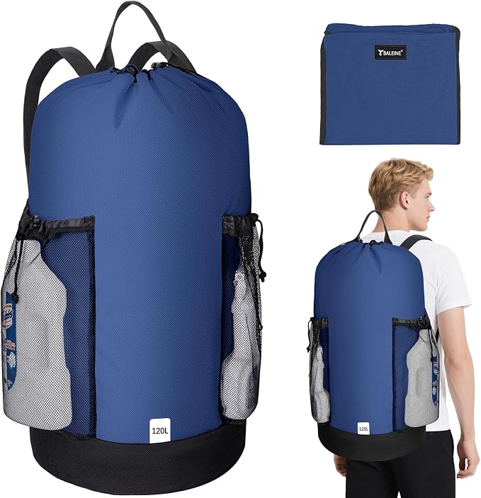BALEINE 2PK 120L Laundry Bag Backpack, 900D Oxford Fabric Large Travel Laundry by BALEINE