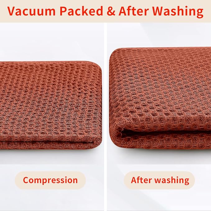 Homaxy 100% Cotton Oversized Waffle Weave Kitchen Towels 8-Pack, Rust | 20 x 28 - Image 8
