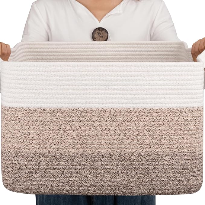 OIAHOMY Woven Blanket Basket Laundry Basket Dog Toy Basket Gradient Brown by MasterofSpaceOptimization