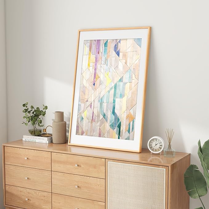 Axeman 24x36 Oak Poster Frame - Rounded Corner 24 x 36 Picture Frame Matted to 20x30 - Natural Oak Wood Frame with Tempered Glass for Wall Mount Display
