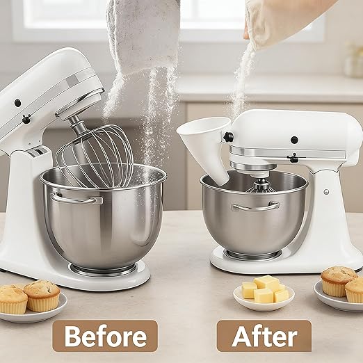 Universal Flour Funnel Attachment for Tilt-Head Stand Mixers (4.5–5 Qt), No-Mess Easy-Pour Baking Accessory, Wide-Mouth Anti-Splash Design, Dishwasher-Safe Tool for Dry & Liquid Ingredients (Green)