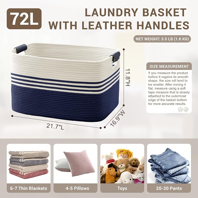 72L Large Woven Laundry Basket Hamper - Image 2