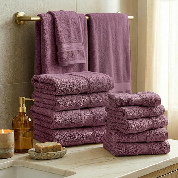 SUPERIOR Egyptian Cotton Ultra Plush & Absorbent, 12 Piece Set, Plum | - Image 2