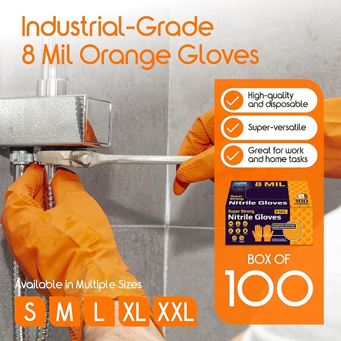 Inspire Heavy Duty Orange Nitrile Gloves | ULTRA 8 Mil Diamond Textured Grip | - Image 7