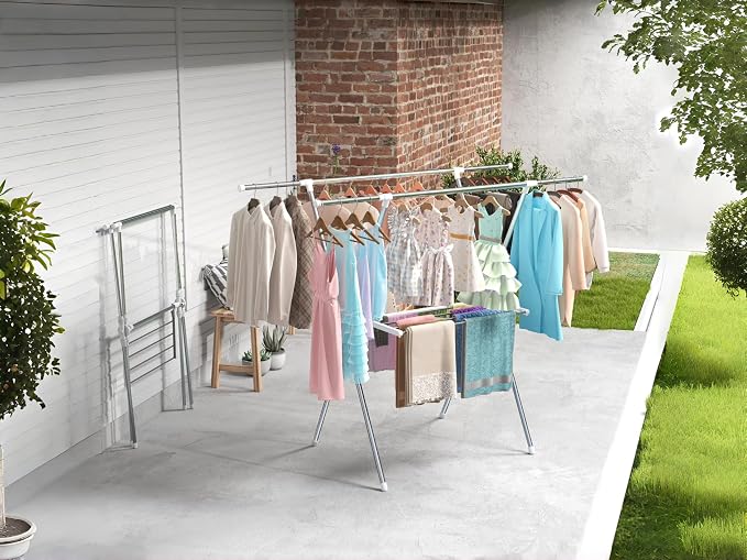 Foldable Clothes Drying Rack 63 Inch Stainless Steel, Heavy Duty Space Saving - Image 8