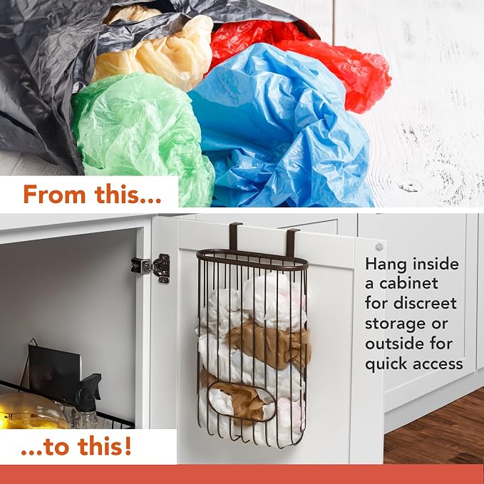 Spectrum Ashley Over Cabinet Door Grocery Bag Holder Hanging Bag Dispenser - Image 4