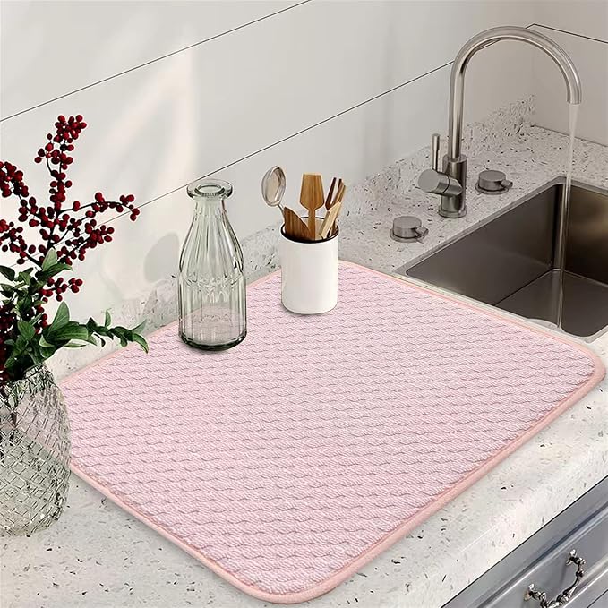 Pink Dish Drying Mats for Kitchen Counter, 2 Pack Dish Drying Mat Drying Pad | - Image 2