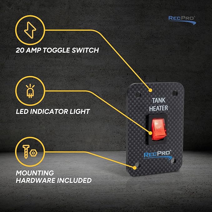 RecPro RV Toggle Switch | RV Tank System Control Panel Switch | Gang Kit System | Tank Heating Pad Toggle Switch | RV Tank Heater Panel (1 Toggle)