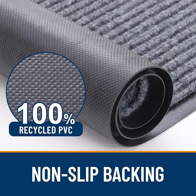 OLANLY Front Door Mat Indoor Outdoor Entrance, Waterproof Heavy Duty Doormat, Fade Resistant, Low Profile, Easy Clean Patio Porch Welcome Floor Mats for Entry, 59x40, Light Gray