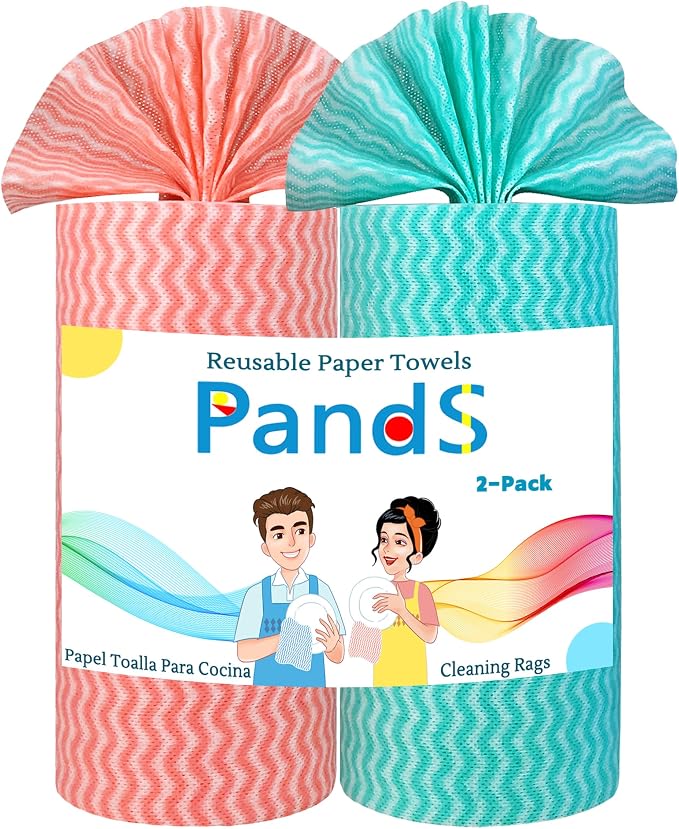 Reusable Paper Towels Washable, 2 Pack 120 Count Disposable Dish Cloths by PandS
