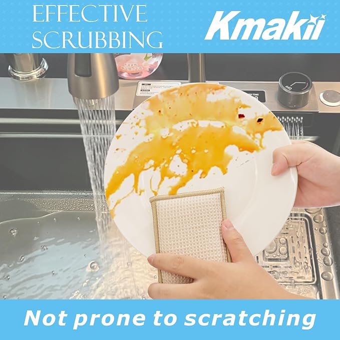 KMAKII Bamboo Kitchen Sponges Dish Sponges Natural Cleaning Sponges Beige 6 Pack - Image 6