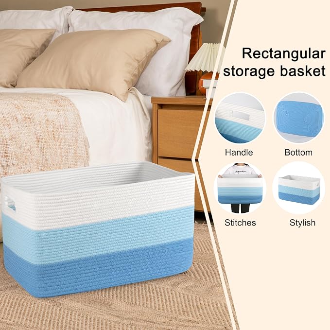 OIAHOMY Blanket Basket Laundry Basket Dog Toy Basket 75L Light Blue - Image 5