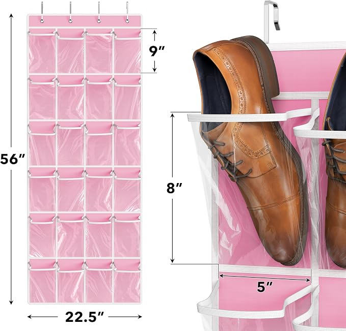 Simple Houseware 24 Pockets Large Clear Over the Door Shoe Organizer, 4 Durable - Image 2