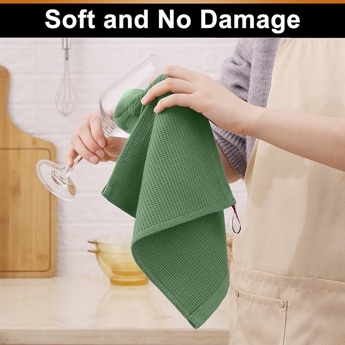 Homaxy 100% Cotton Waffle Weave Dish Cloths, 6 Pack, Grass Green - Image 5