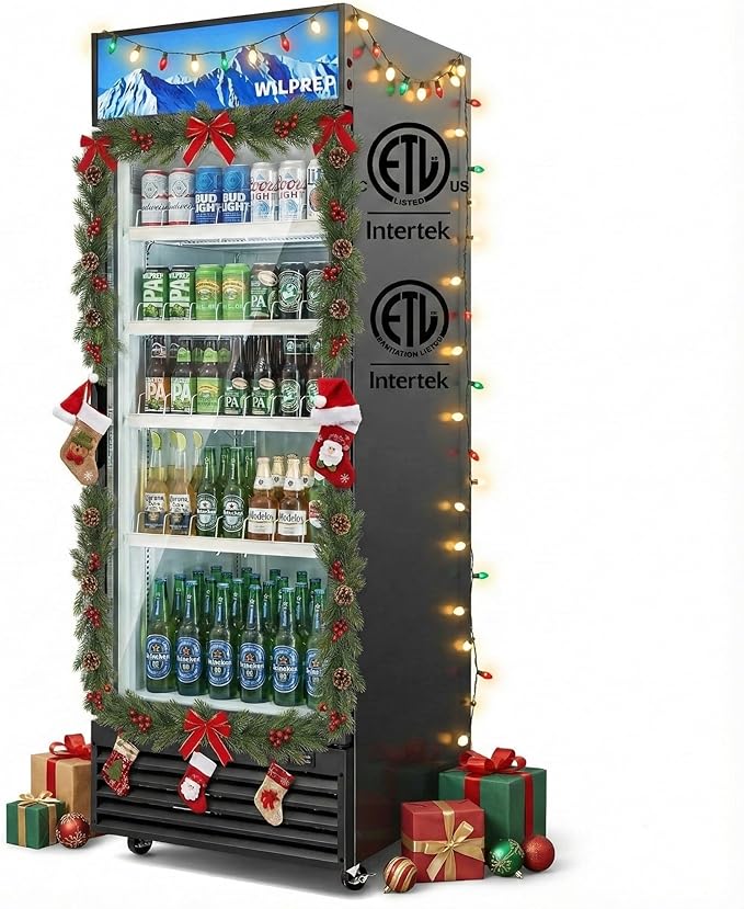 Wilprep Commercial Refrigerator, 22.4 cu. ft. Upright Beverage Display Refrigerator with LED Lighting, 27.6" Glass Door Merchandiser Cooler, ETL, ETL sanitation Listed