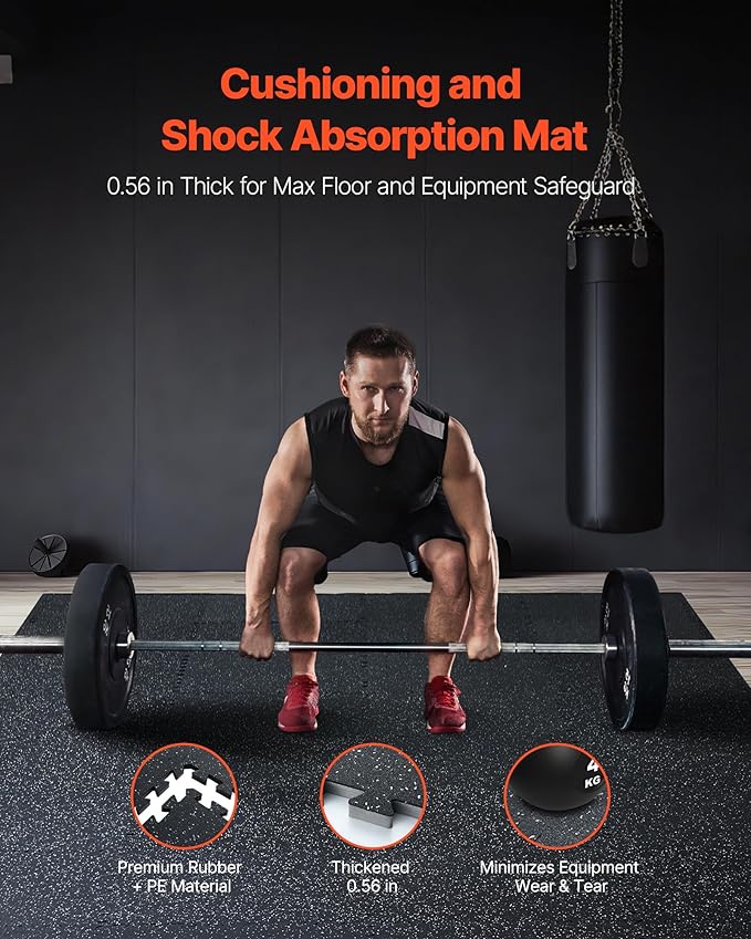 VEVOR 0.56In 100sq.ft 25 Tiles Gym Flooring for Home Gym, Rubber Top with High Density EVA Foam, 25" x 25" Gym Floor Exercise Equipment Mats, Interlocking Gym Mats, Puzzle Workout Mats, Black & White