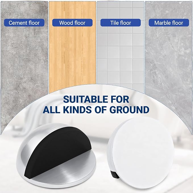 Self Adhesive Door Stoppers, Stainless Steel No Drill Rubber Floor Door Stop - Image 3