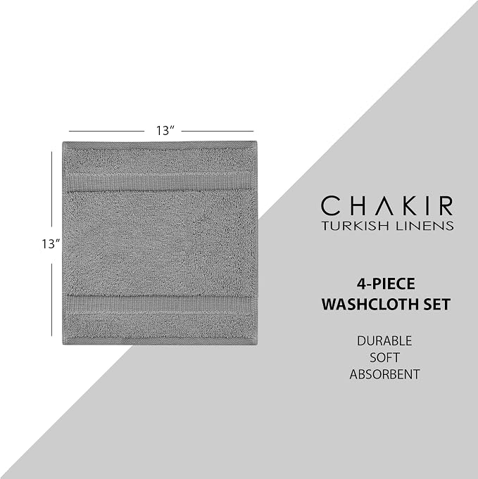 Chakir Turkish Linens 100% Cotton 4-Pack Washcloths 13x13, Oeko-Tex Certified - Image 6