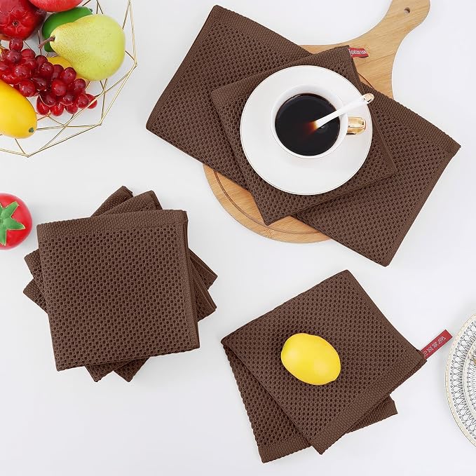 Homaxy 100% Cotton Waffle Weave Kitchen Dish Cloths 8-Pack, Coffee | 12 x 12 - Image 7