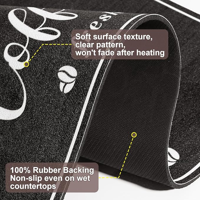 CooRug Fashion Coffee Mat, Dish Drying Mat 12" x 20" Black | Hide Stain - Image 7