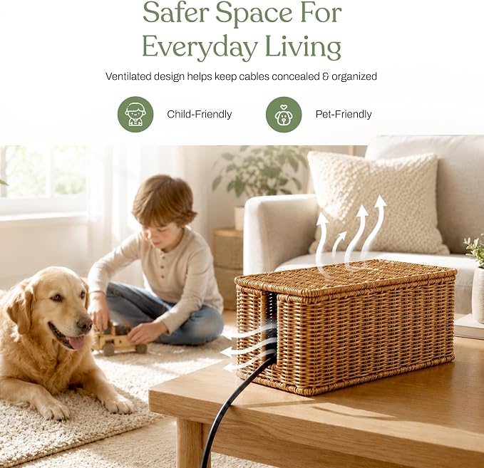 2PCS Cable Management Box Set, Handmade Rattan Cord Organizer | Large & - Image 8