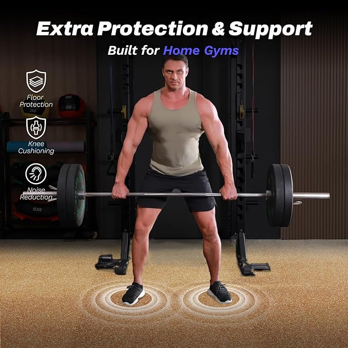 AIRHOP 0.56in Thick 24 Sq Ft Exercise Equipment Mats, 6 Tiles Upgraded Rubber Top with High Density EVA Foam, Large Interlocking Puzzle Gym Flooring for Home Gym, Heavy Weight Workout, 24 x 24in