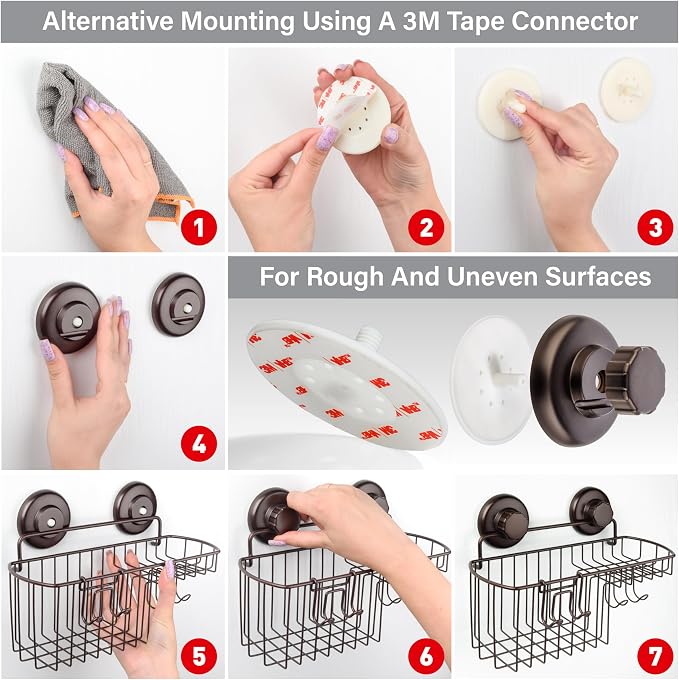 HASKO 2 Pack Shower Caddy Suction Cup - Image 5