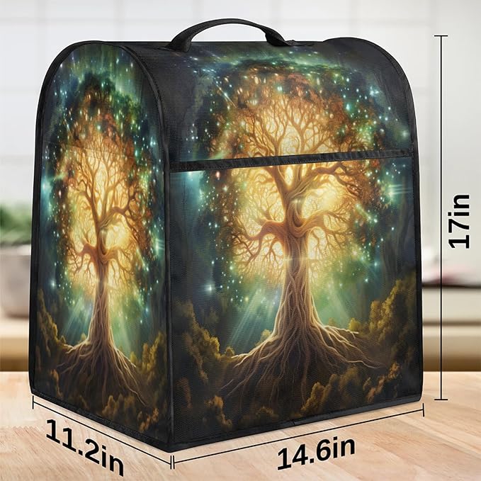 Kitchen Aid Mixer Cover Tree Of Life Green Stand Mixer Cover Compatible with 6-8 Quarts Stand Mixers, Dust Covers with Zipper Pocket Foldable Washable Kitchen Aid Organizer Bag