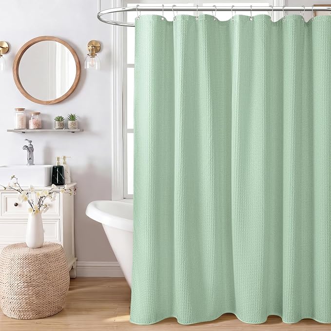 Dynamene Extra Long Waffle Shower Curtain 256 GSM Fabric 72"x84" Mint Green - Image 9