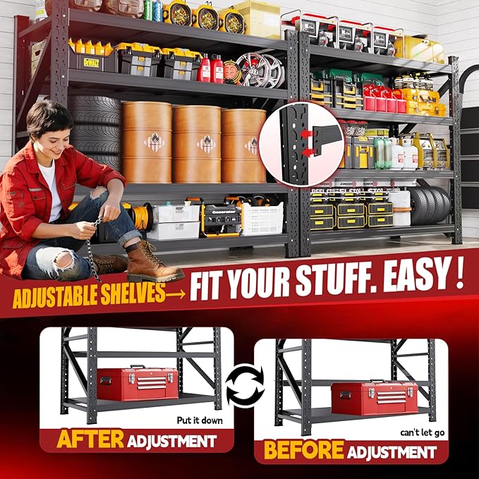 7000LBS Storage Shelves Heavy Duty, Metal Storage Shelves 4 Tier Units Adjustable Utility Rack Shelf, Heavy Duty Garage Racks Shelving for Basement, Industrial, Garage Shelving 48" W x 24" D x 70" H