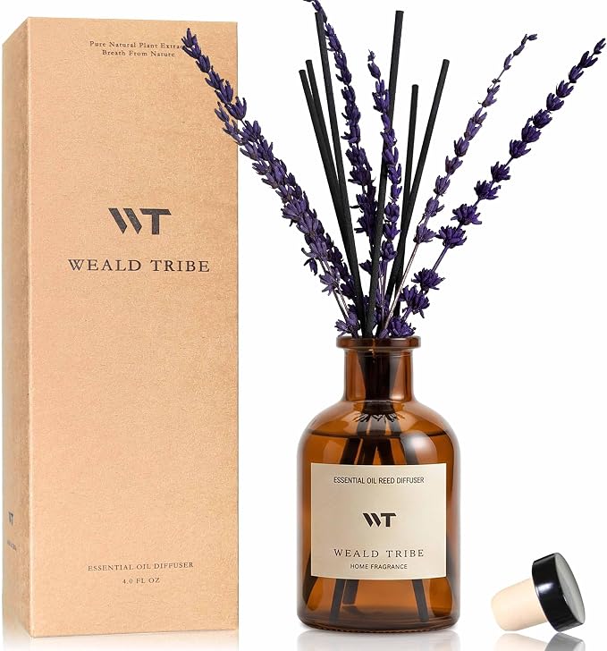 Reed Diffuser Set for Bathroom Air Fresheners Decor | Pure Lavender Scent Oil by WEALD+TRIBE