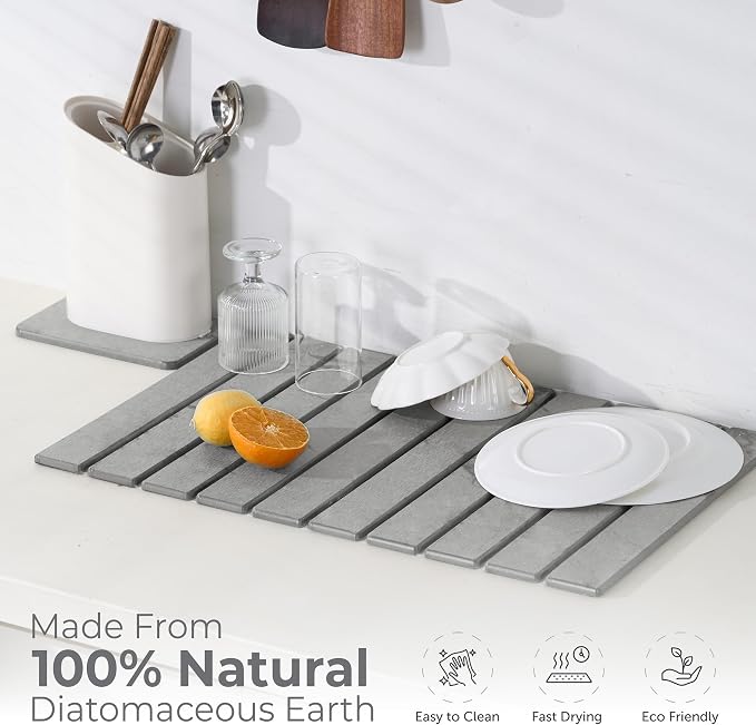 Large Stone Dish Drying Mat for Kitchen Counter, Natural Quick Dry Stone Dishes - Image 6