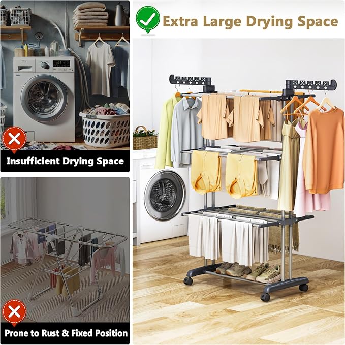 Upgraded 4-Tier Clothes Drying Rack, Drying Rack Clothing - Image 6