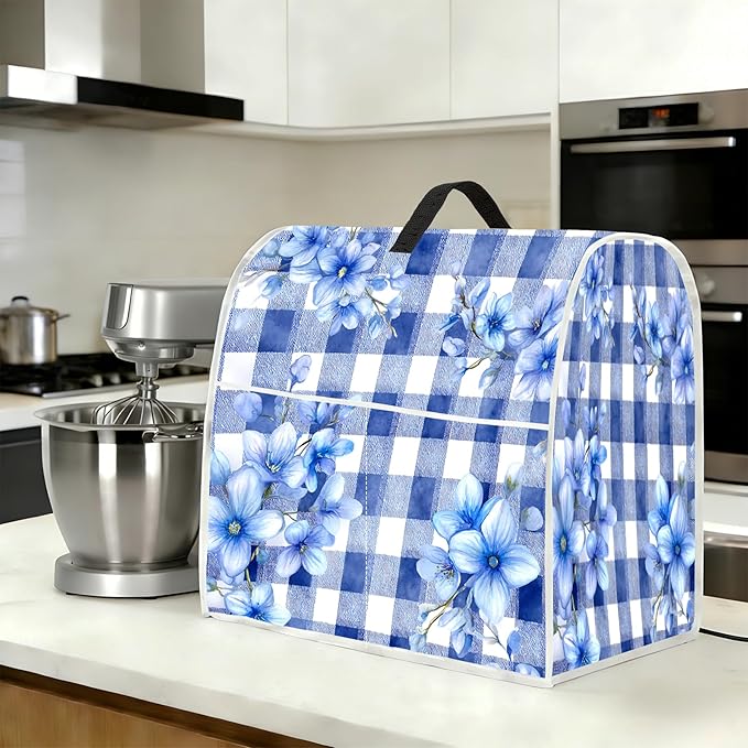 Stand mixer cover with handle and storage bag, reusable and washable, stylish retro floral design, keeps kitchen countertops clean and tidy (fits 6-8 quart mixers).