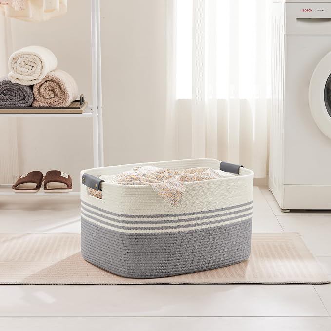 60L Woven Laundry Basket Hamper - Image 3