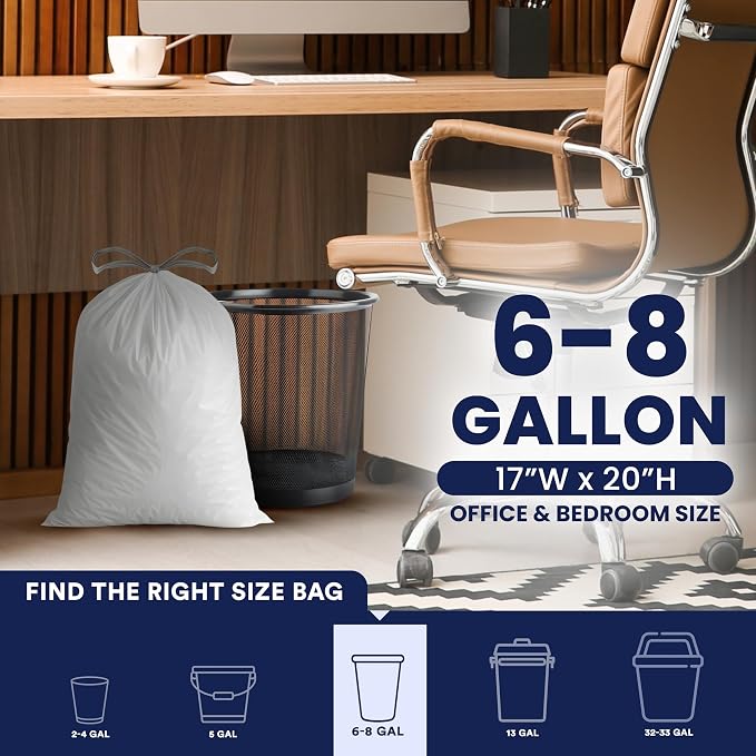 Plasticplace 6 Gallon Trash Bags White Drawstring Garbage Can Liners, 17” x 20” - Image 3