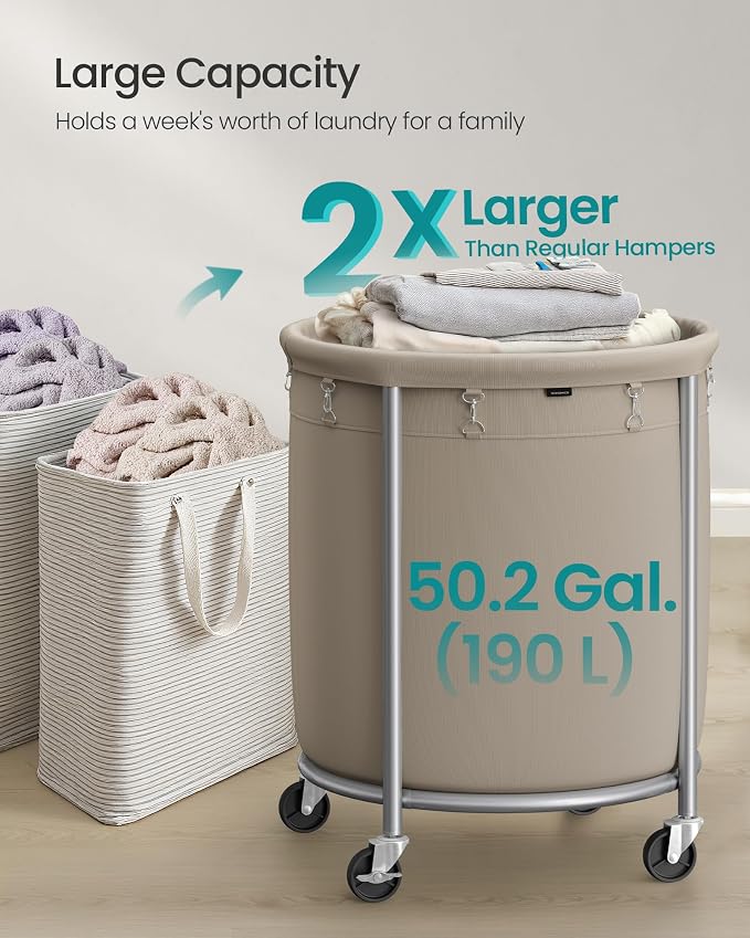 SONGMICS Laundry Basket with Wheels, Steel Frame, Removable Bag - Image 3