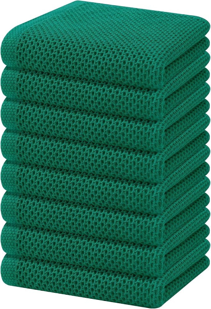 Homaxy 100% Cotton Waffle Weave Kitchen Dish Towels 8-Pack, Dark Green | 13 x by Homaxy