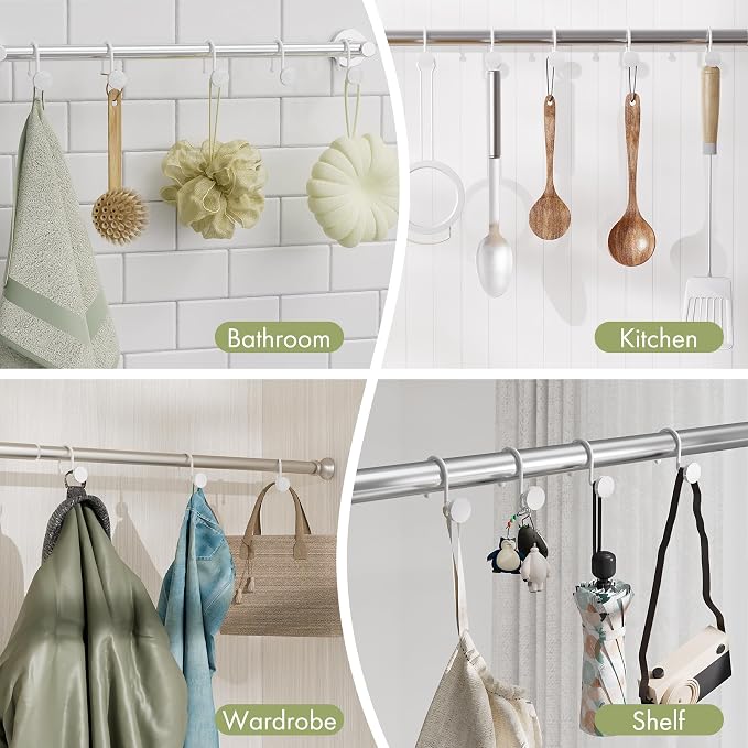 AmazerBath Shower Curtain Hooks White Shower Curtain Rings, Heavy Duty Metal - Image 7