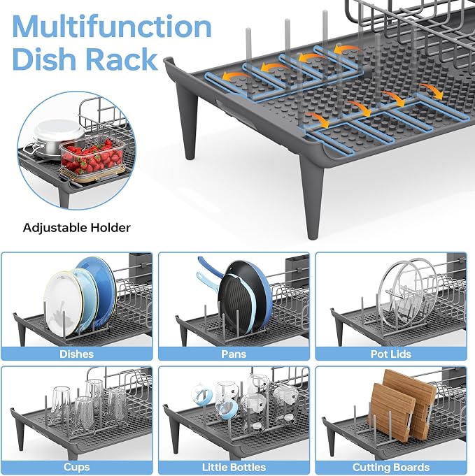 TOOLF Large Dish Rack for Kitchen Counter, 16.7-26.8in, Stainless Steel - Image 4