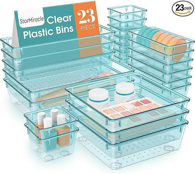 23 PCS Drawer Organizer Set, 5 Size Bathroom and kitchen organizer Trays | by StorMiracle