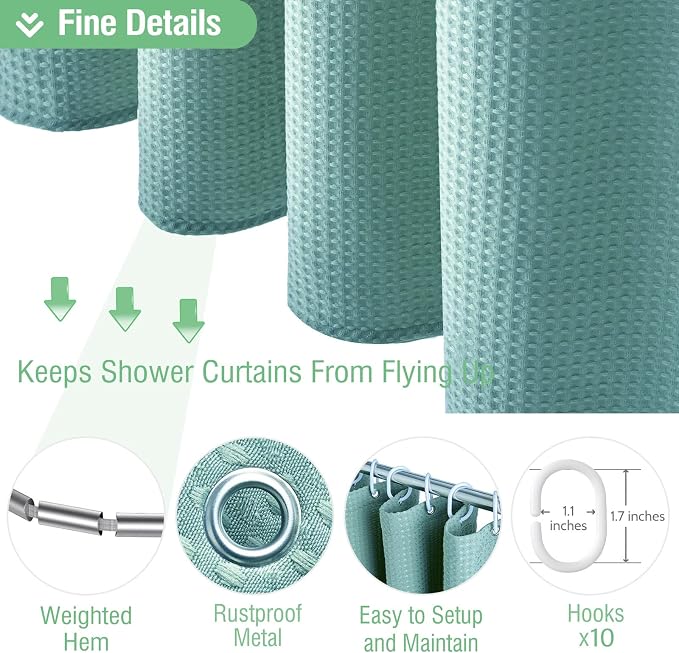Dynamene Stall Waffle Shower Curtain 256 GSM Heavy 60"x72" Teal/Turquoise - Image 5